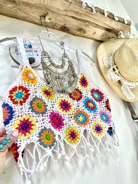 Granny Square boho tank w Gypsy hippy festival beach farmhouse cottagecore vibe